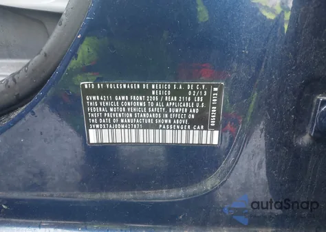 2013 Volkswagen Jetta 2.5L Se from USA, damaged, VIN 3VWDX7AJ0DM427871